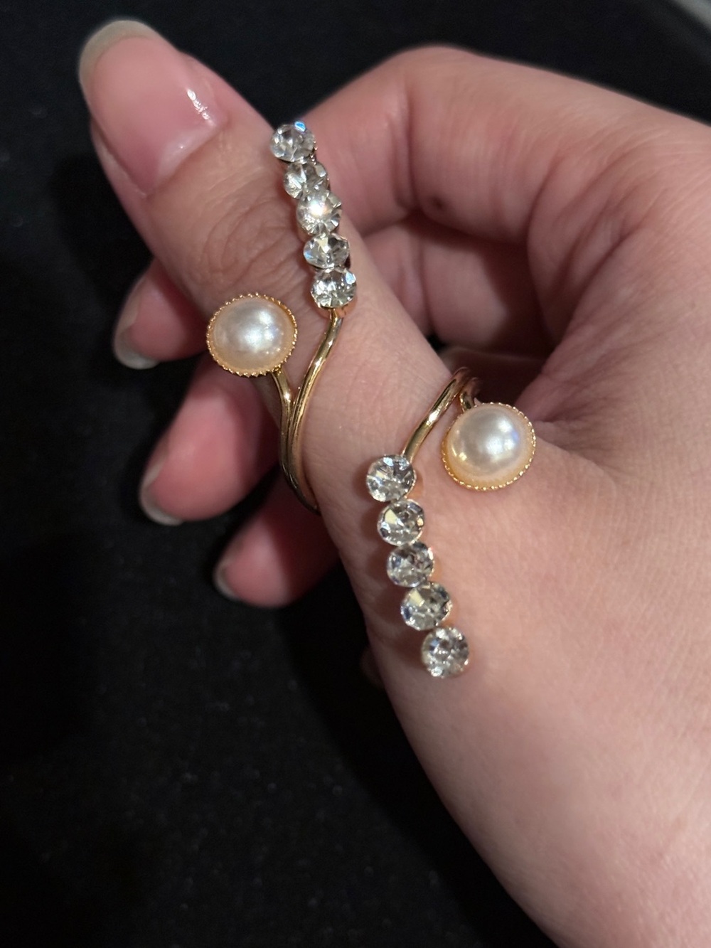 Gold Pearl & Crystal Open Wrap Ring - Women Jewelry
